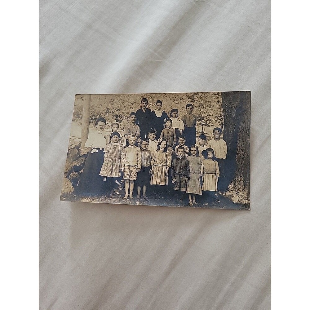 RPPC Class? Photo Postcard Teacher Students Children Warren NH New England Vtg